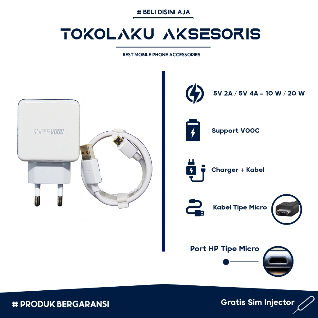 Charger Relme Original Tipe Micro VOOC 5V 4A Fast Charging Cas Relme Original Tipe Micro Casan Relme
