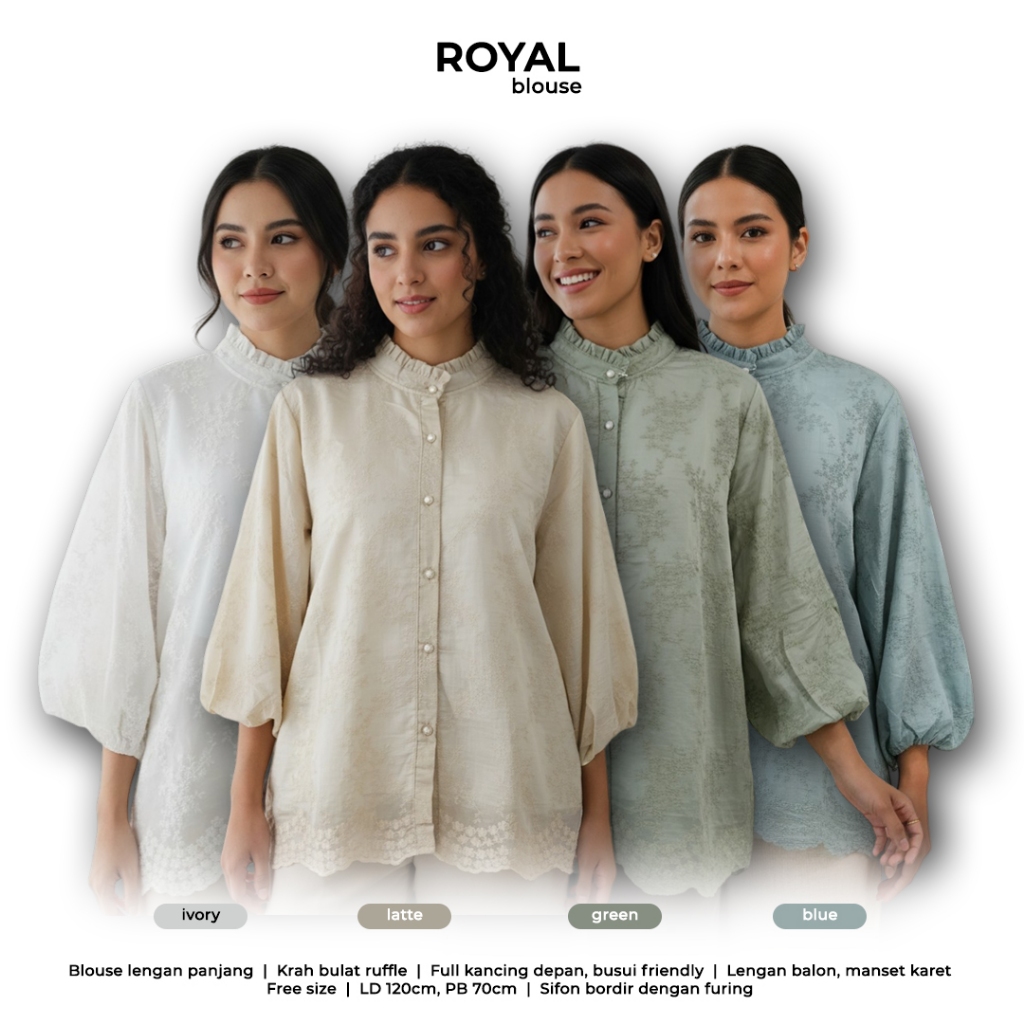 Dzakirah Blouse Royal Baju Pakaian Atasan Wanita Mewah Elegan Bahan Sifon Bordir Dengan Furing Ld 12