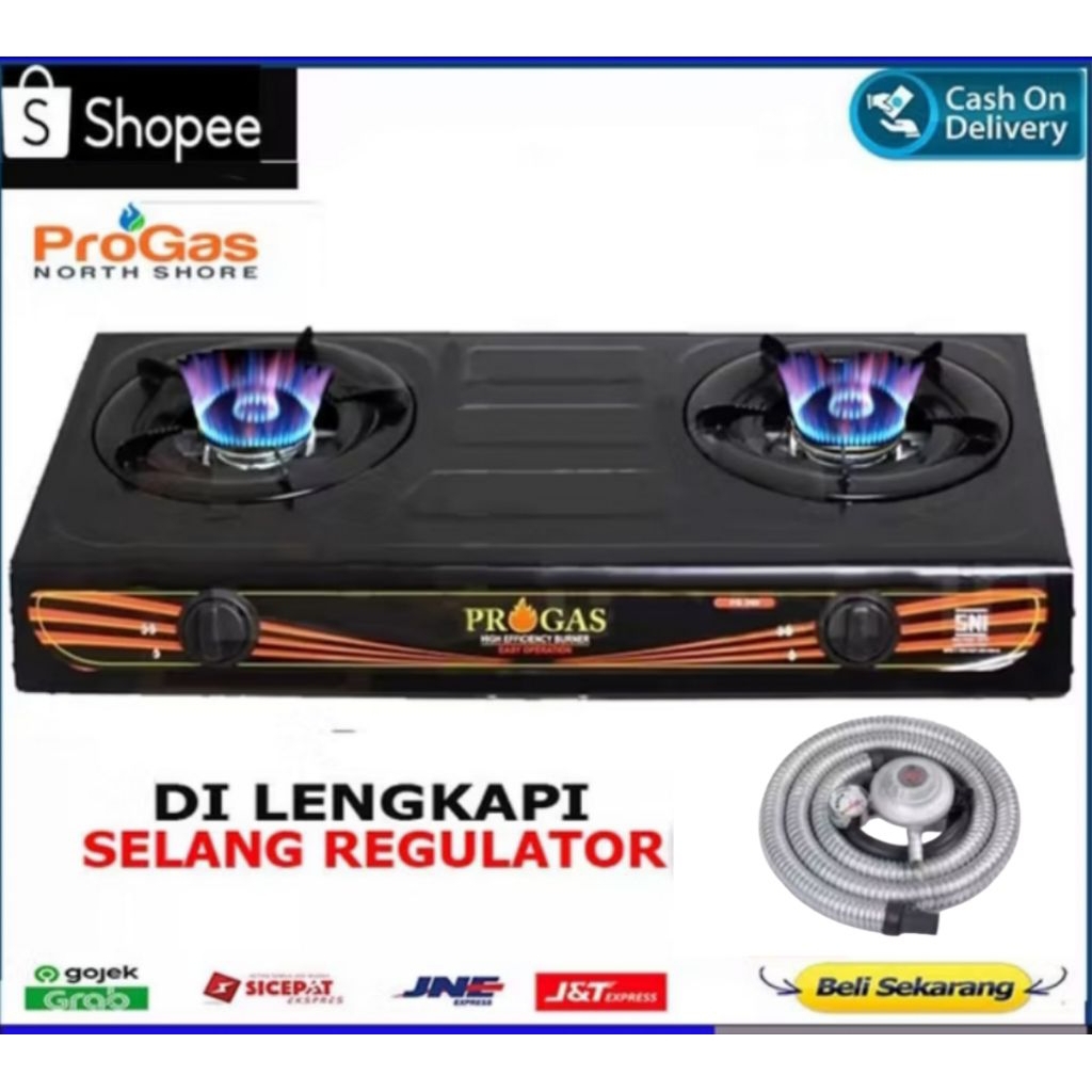 KOMPOR PROGAS 2 TUNGKU TEFLON PG-269C- KOMPOR PROGAS 2 TUNGKU HITAM