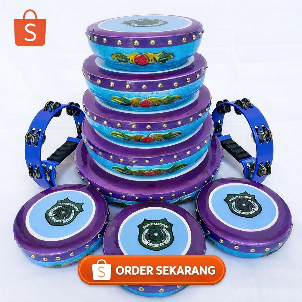 Rebana Qasidah Ukir Kayu 1 Set 10 Alat - Super Premium Full Set Ready Stok