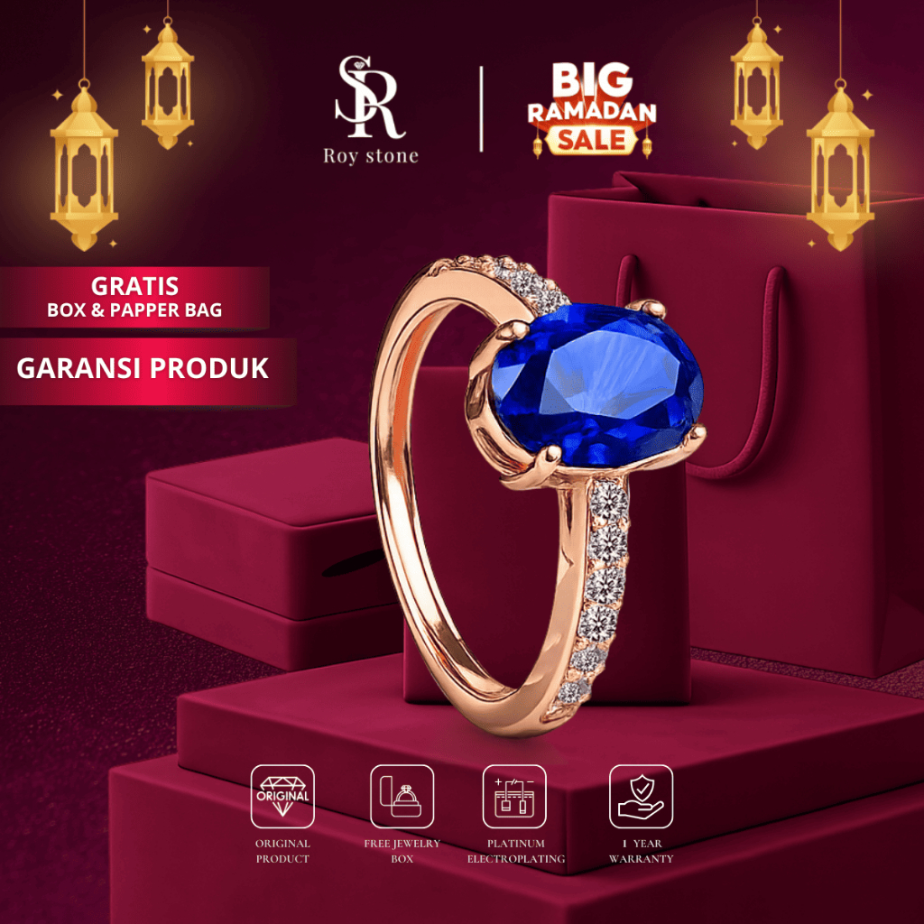 Roystone jewels - Cincin Fashion Aksesoris Perhiasan Permata Zircon Adjustable Ring_Blue Sapphire Ro