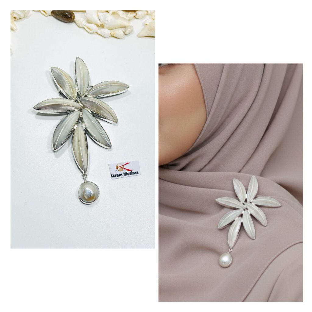 Bros perak kerang liontin Mutiara air laut baroque