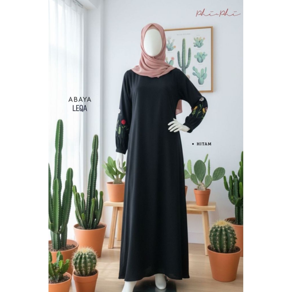Abaya Gamis Dress Panjang Bahan Rayon Twill Bordir Leeqa by Phiphi
