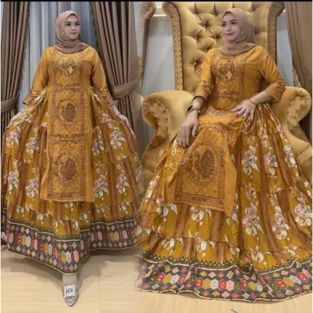 Gamis Hindi Anarlida  Kuning Mustard Premium