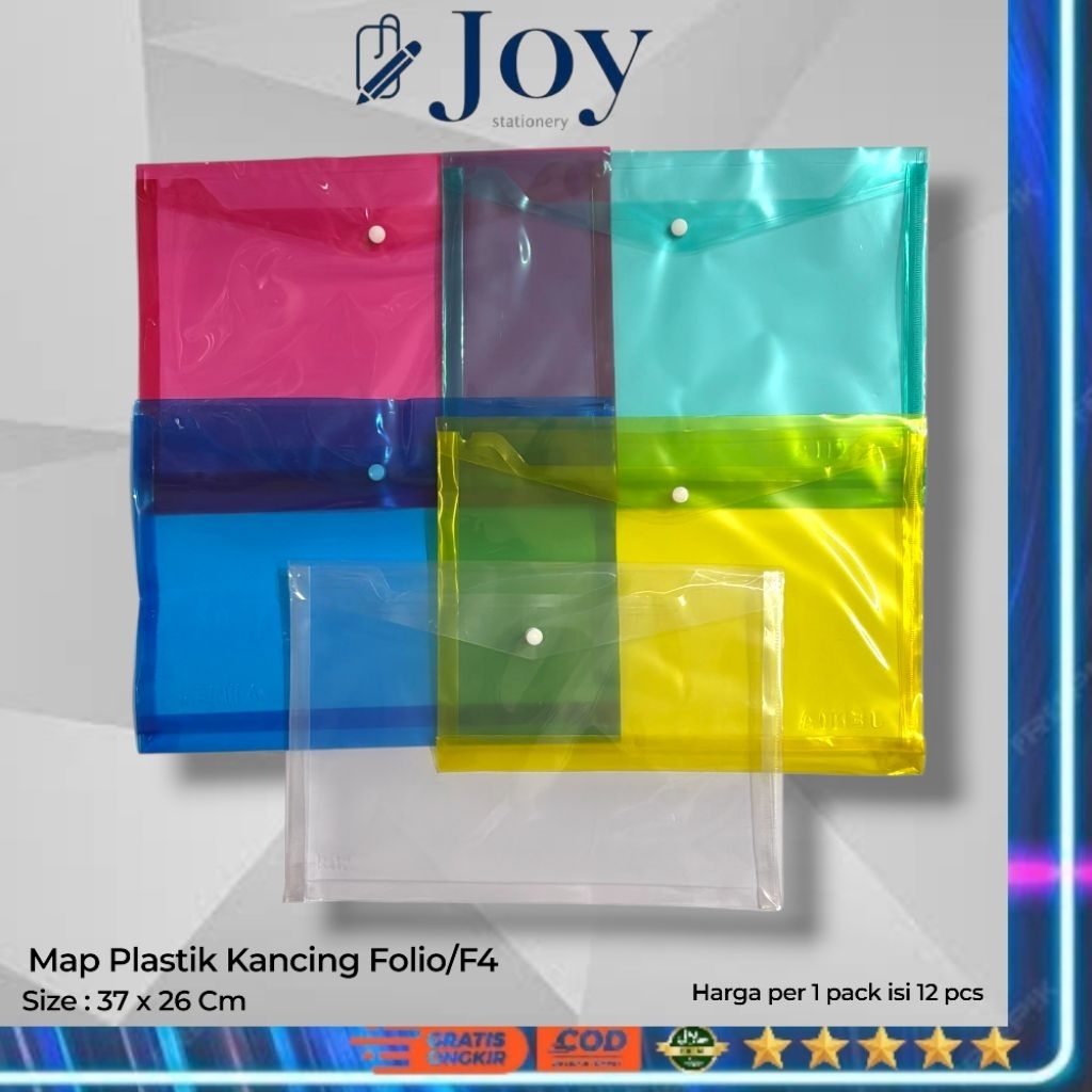 [1 PACK] Map Plastik Kancing Transparan Isi 12 pcs