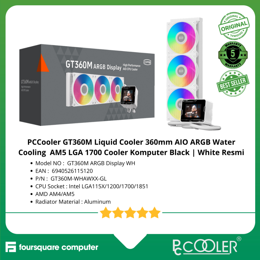 PCCooler GT360M Liquid Cooler 360mm AIO ARGB Water Cooling AM5 LGA 1700 Cooler Komputer Black | Whit