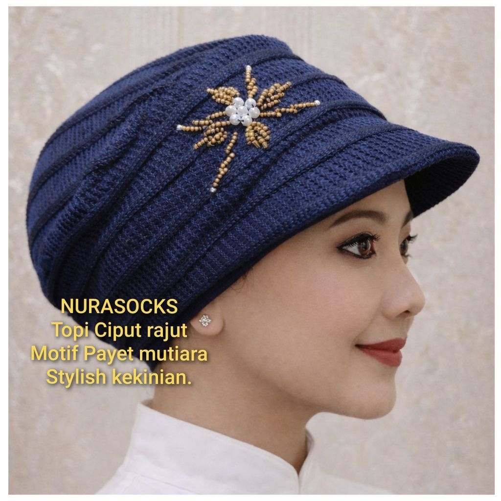 topi ciput nenek turban rajut dewasa pet Payet stylish kekinian