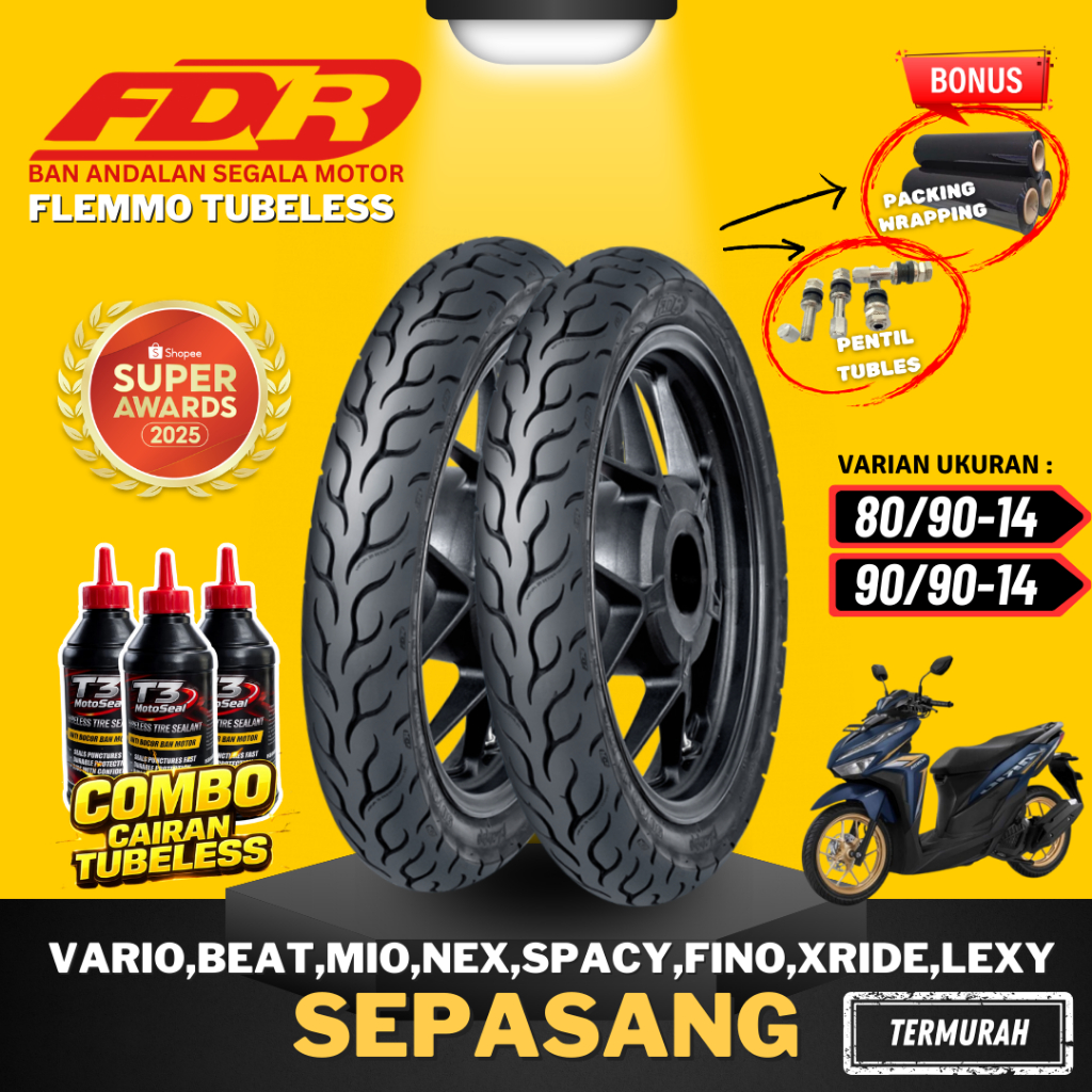 [COMBO SEPASANG] BAN FDR FLEMMO RING 14 / BAN FDR FLEMMO TUBELESS TUBLES RING 14 ( 80/90-14 / 90/90-
