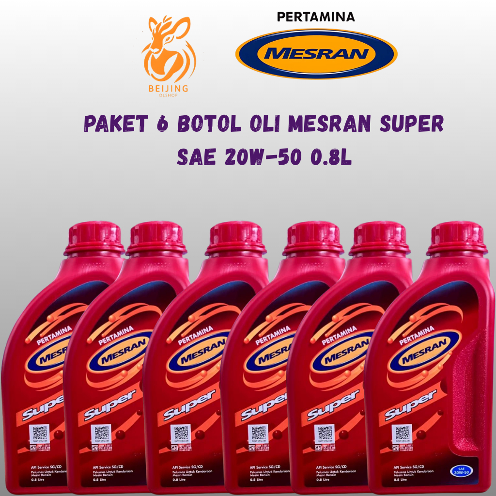 ( beijing ) OLI MESIN MOTOR MESRAN SUPER 20W-50 0.8 LITER PAKET 6 BOTOL