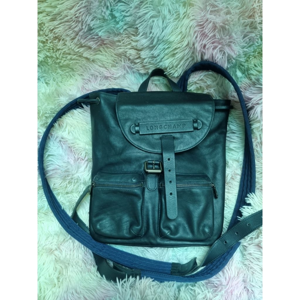 longchamp ori cuir backpack full leather navy