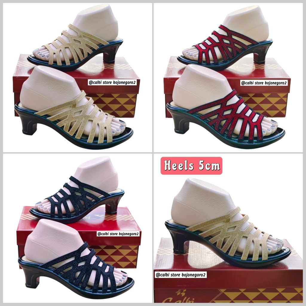 (( MODEL TERBARU )) SANDAL CALBI SELOP PESTA PERMATA TALI CANTIK MEWAH HEELS 5CM