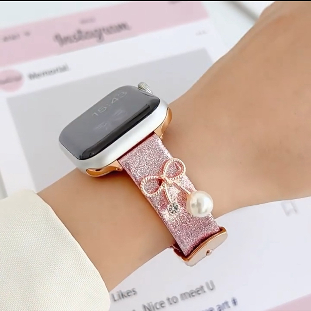 Apple watch kulit glitter kilat Xiaomi Mi Band Pro 8 9 10 Huawei Fit 4 3 Pro 4 18mm 22mm 24mm denim 