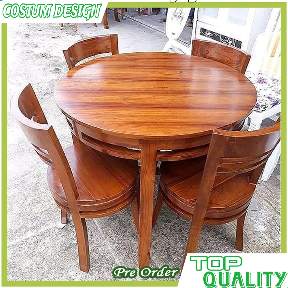 Set Kursi Cafe Kayu Jati 4 Kursi Meja Bulat | Kursi Resto Kayu Jati | Kursi Cafe Model Minimalis | K