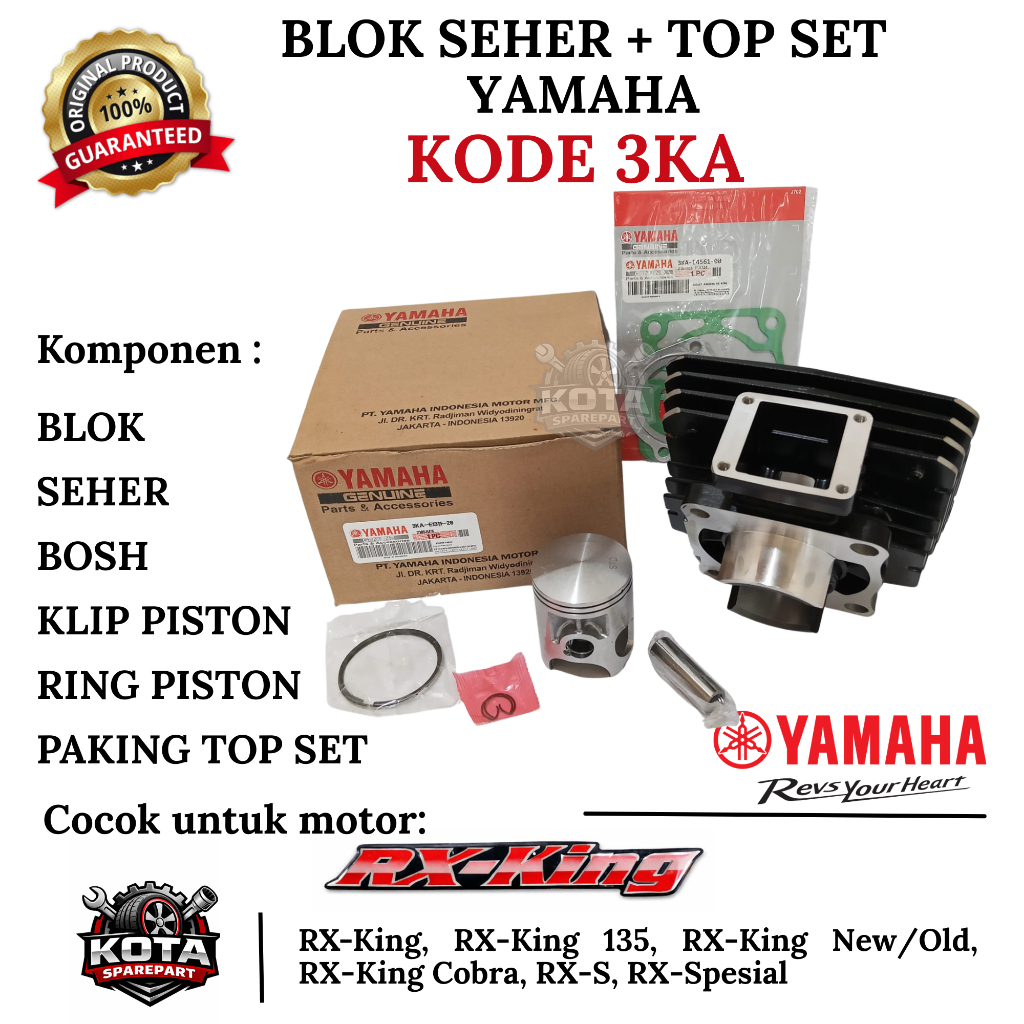 BLOK SEHER + TOP SET ORIGINAL YAMAHA KODE 3KA UNTUK MOTOR RX-KING, RX-KING 135, RX-KING NEW/OLD, RX-