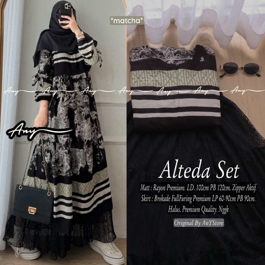ALTEDA SYAHLA SET ORIGINAL BY ANY STORE oneset setrok setelan long tunik midi armani silk premium da