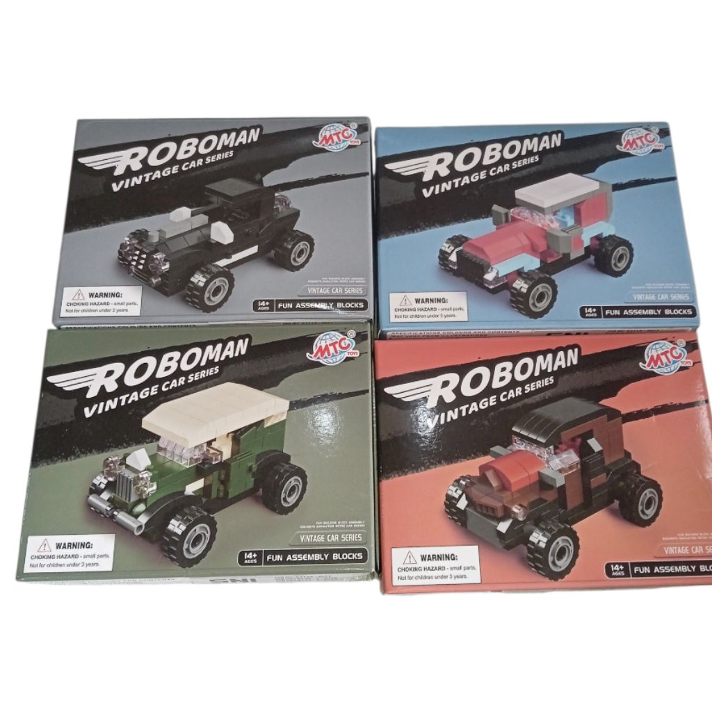 Roboman Vintage Car Series, sebuah set mainan balok susun (building blocks) edukatif dari merek MTC 