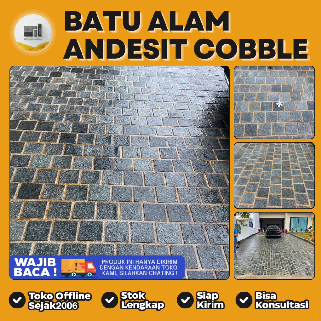 Batu Alam Andesit Cobbel 10x10 Untuk Lantai Carport, Taman, Garasi | Batu Alam Jakarta