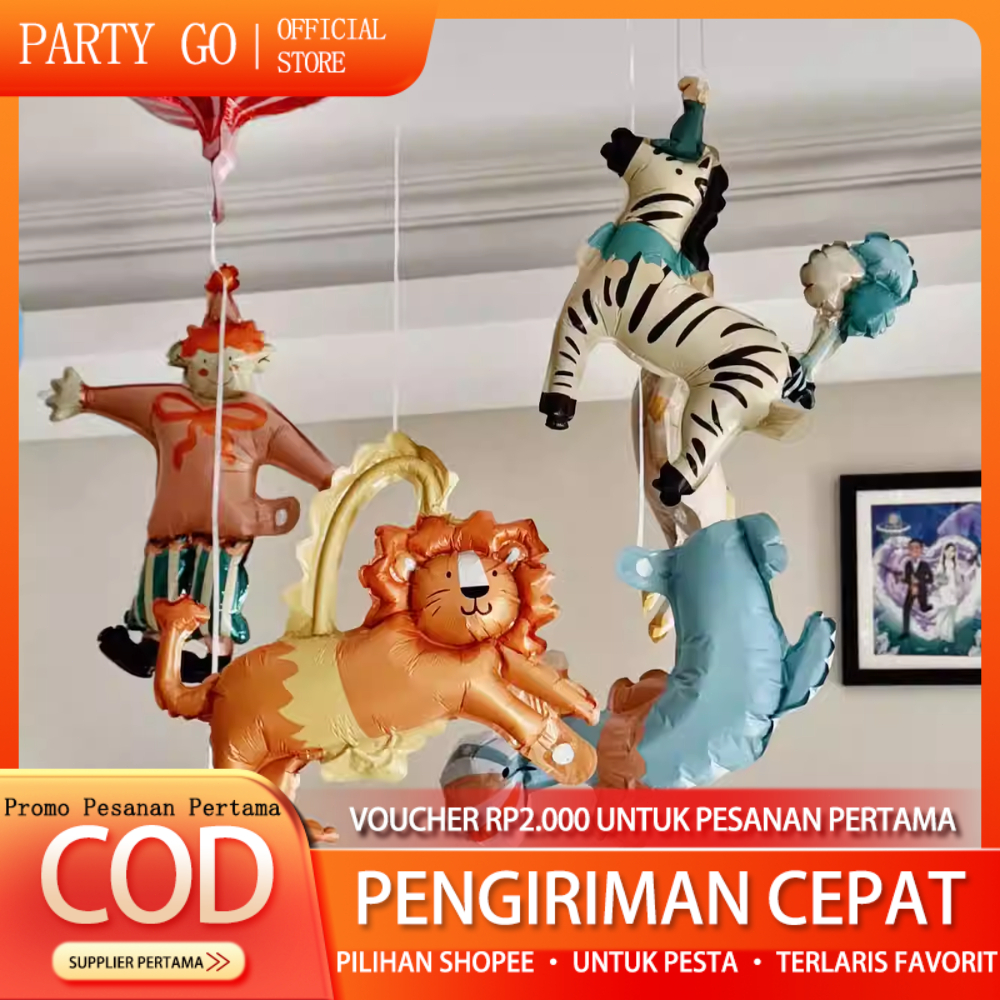 Balon Foil Mini Tema Sirkus Safari Hewan Dekorasi Pesta Anak Foil Plastik Party / Balon Foil Mini Si
