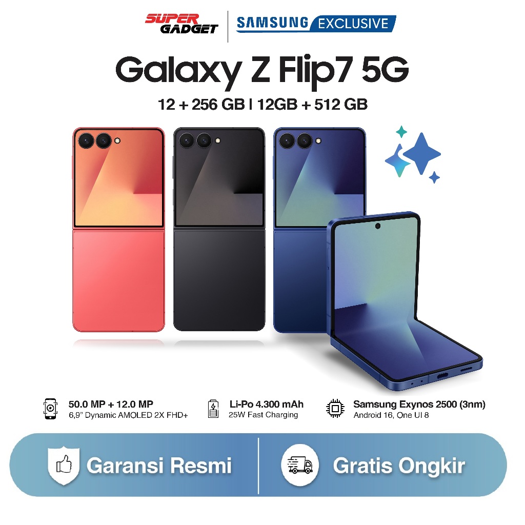 Samsung Galaxy Z Flip 7 12/256 12/512 GB 12GB 256GB 512GB Smartphone AI Hp Lipat Flip7