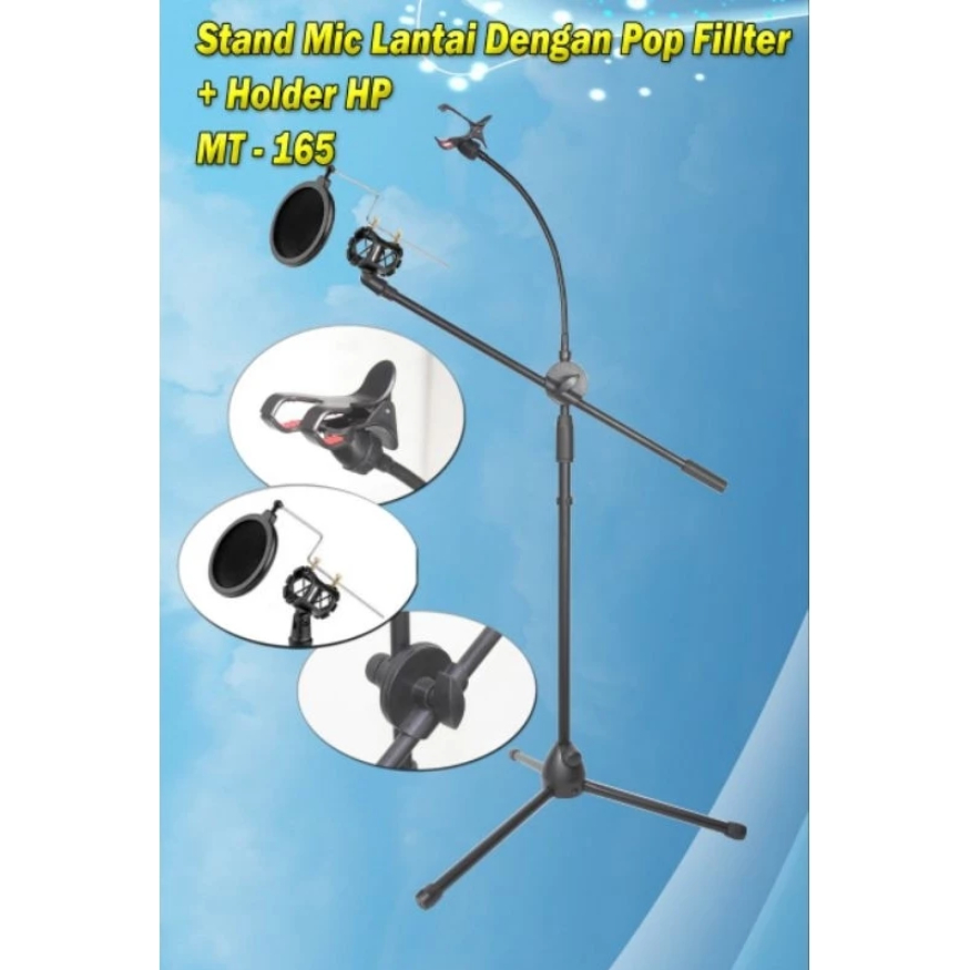 Stand Mic MT 165 Tripod Microphone Stand Mic Lantai Jepit HP Holder HP