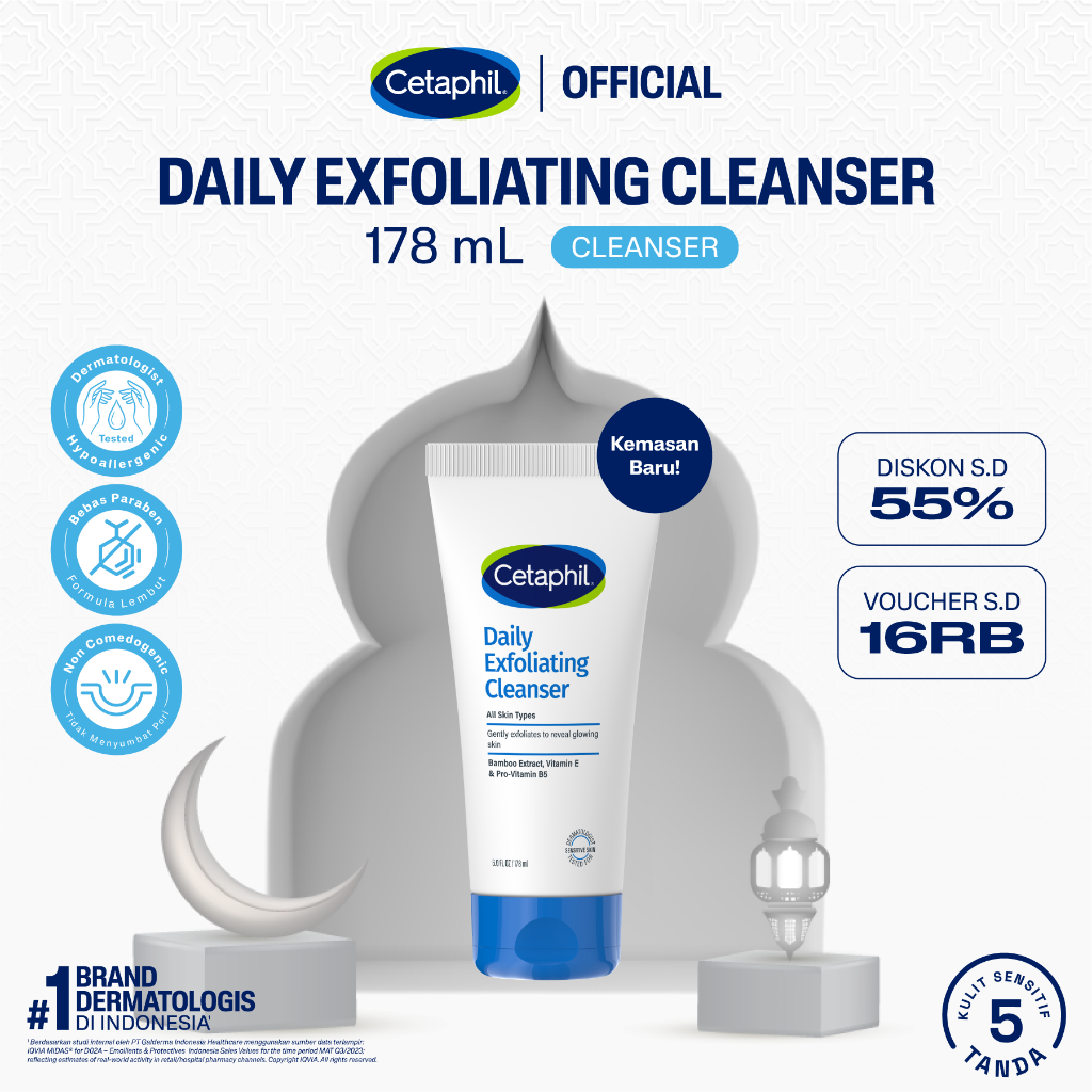 Cetaphil Daily Exfoliating Cleanser 178ml dengan Pro Vitamin B5, Vitamin E, dan Ekstrak Bambu Pember