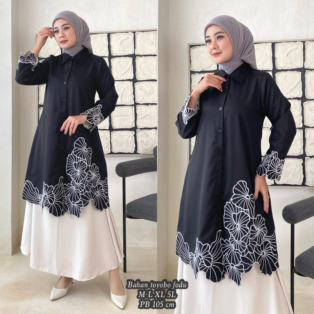 long tunik bordir gunting cantik toyobo