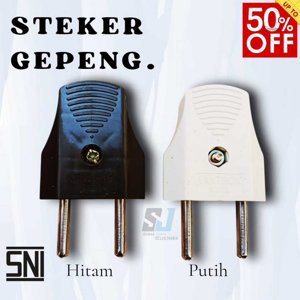Steker Gepeng Warna Hitam & Putih/steker pipih