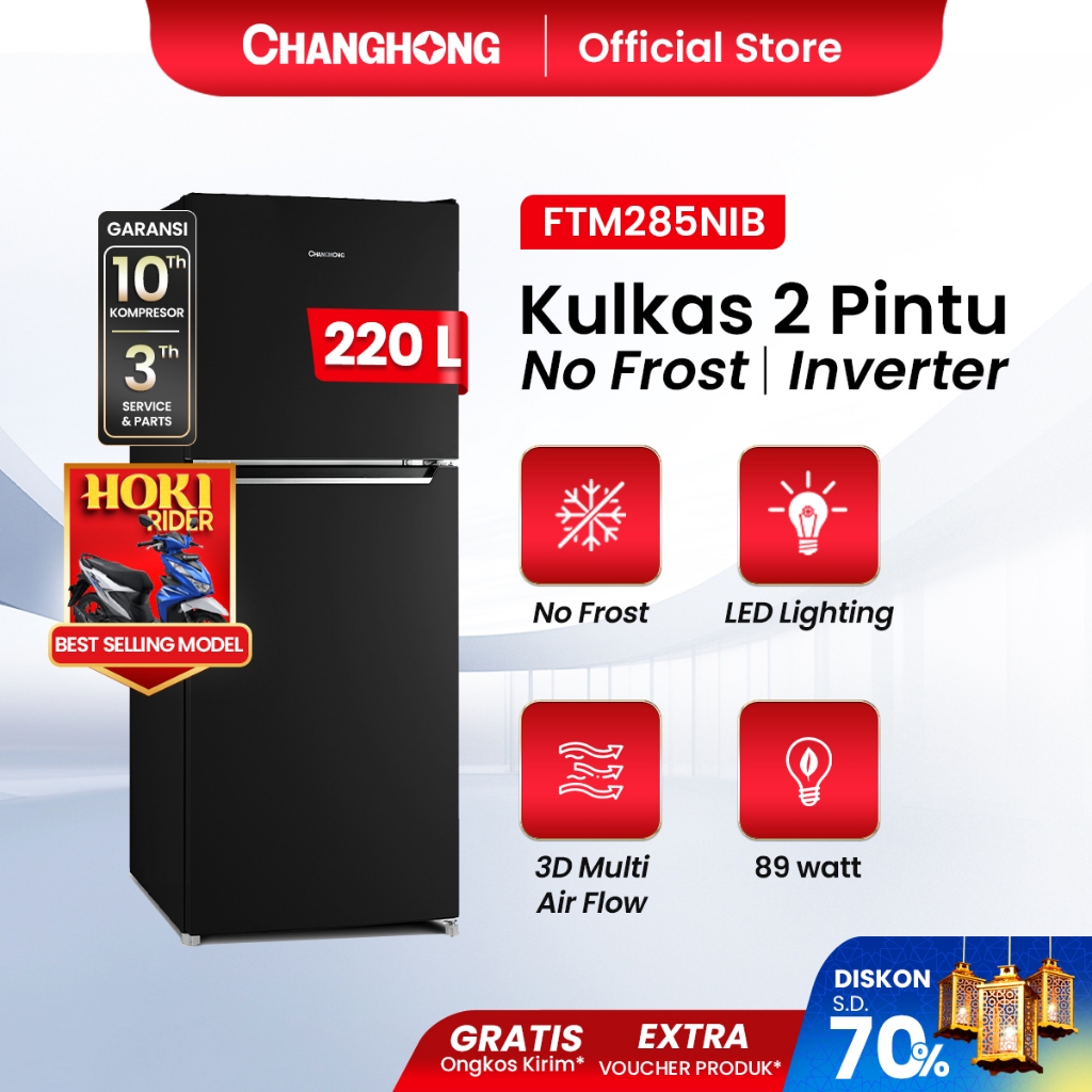 [KULKAS INVERTER] Changhong Kulkas 2 Pintu  (Refrigerator) kulkas Inverter No Frost tanpa Bunga Es L