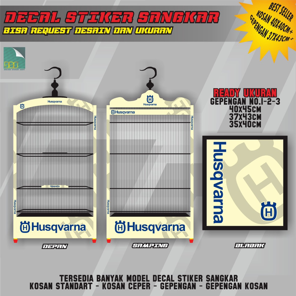 STIKER DECAL SANGKAR MOTIF HUSQVARNA GEPENGAN NO 1,2,3 DAN KOSAN BP 40x40 STIKER SANGKAR KOTAK DECAL