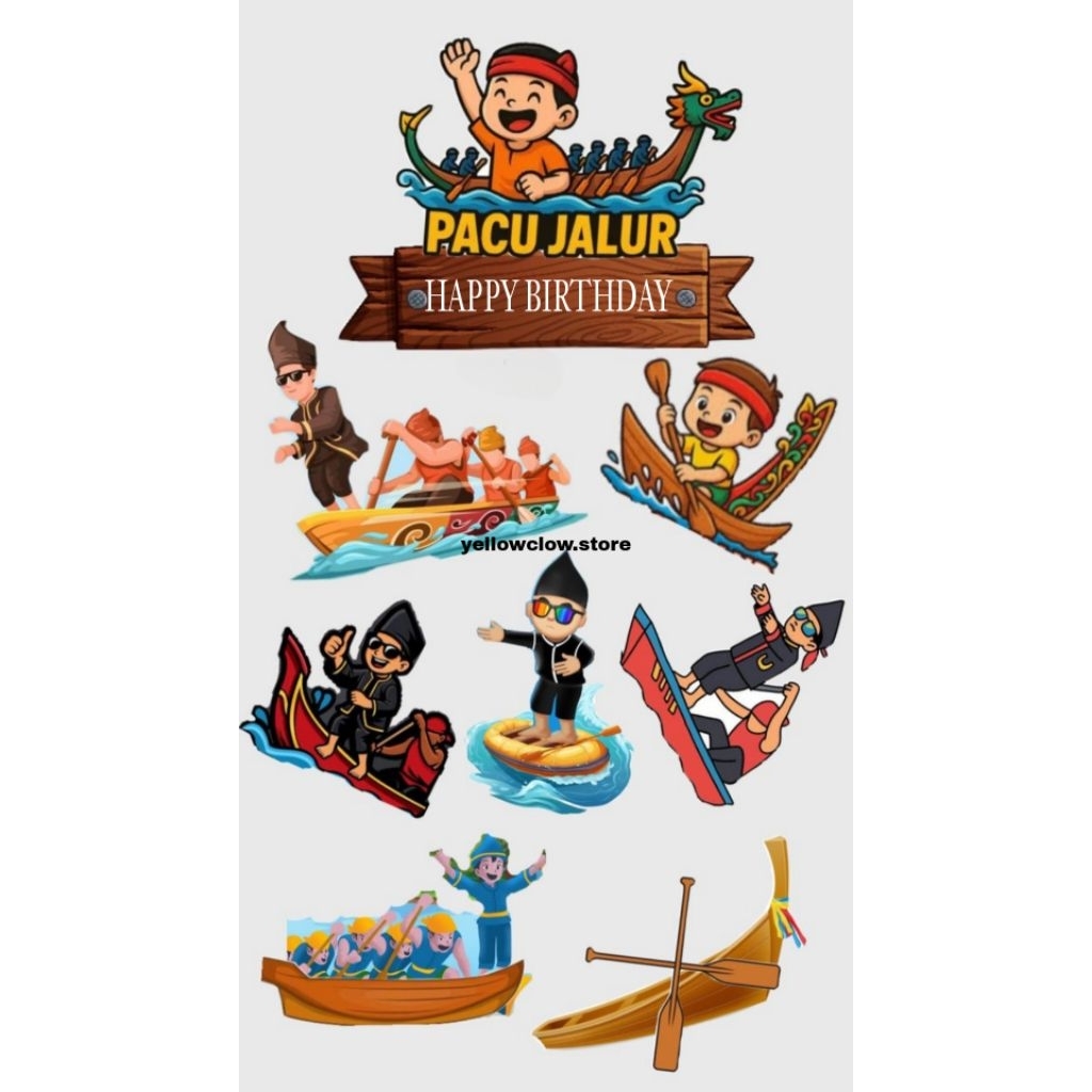 Topper Pacu Jalur/Topper Happy Birthday Pacu Jalur/Topper Custom Nama Pacu Jalur/Hiasan Kue Ulang Ta