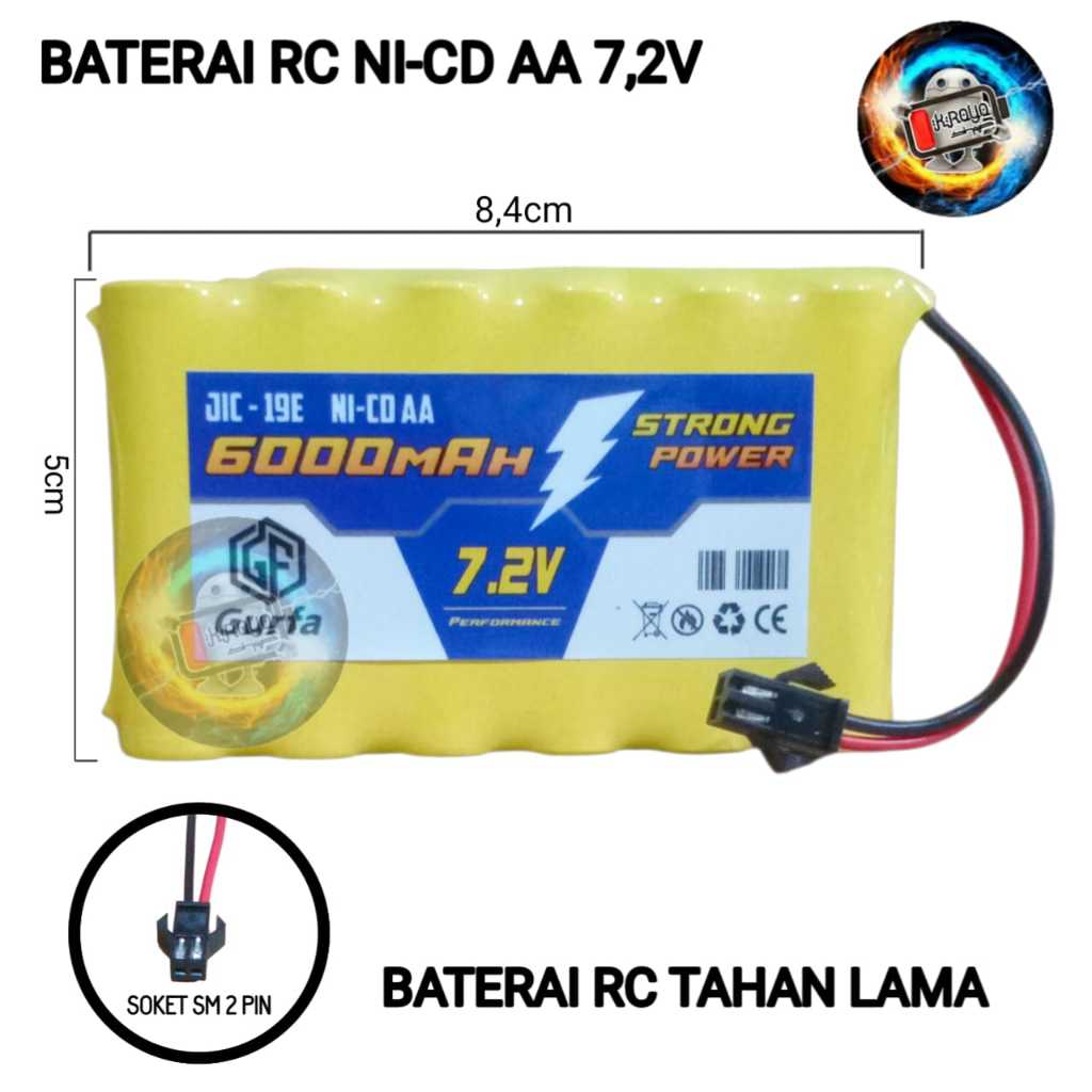 Baterai Mobil Remot / Baterai Mainan RC / Baterai Tipe 6X NI-CD AA 7.2volt - 6000mAh Soket Hitam