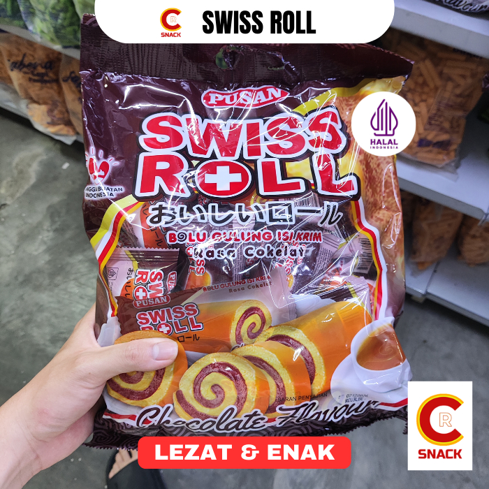 PUSAN SWISS ROLL ROTI 16pc Manis Gurih Enak Halal Lembut Snack Bolu Gulung Mini Lapis Cokelat Lezat