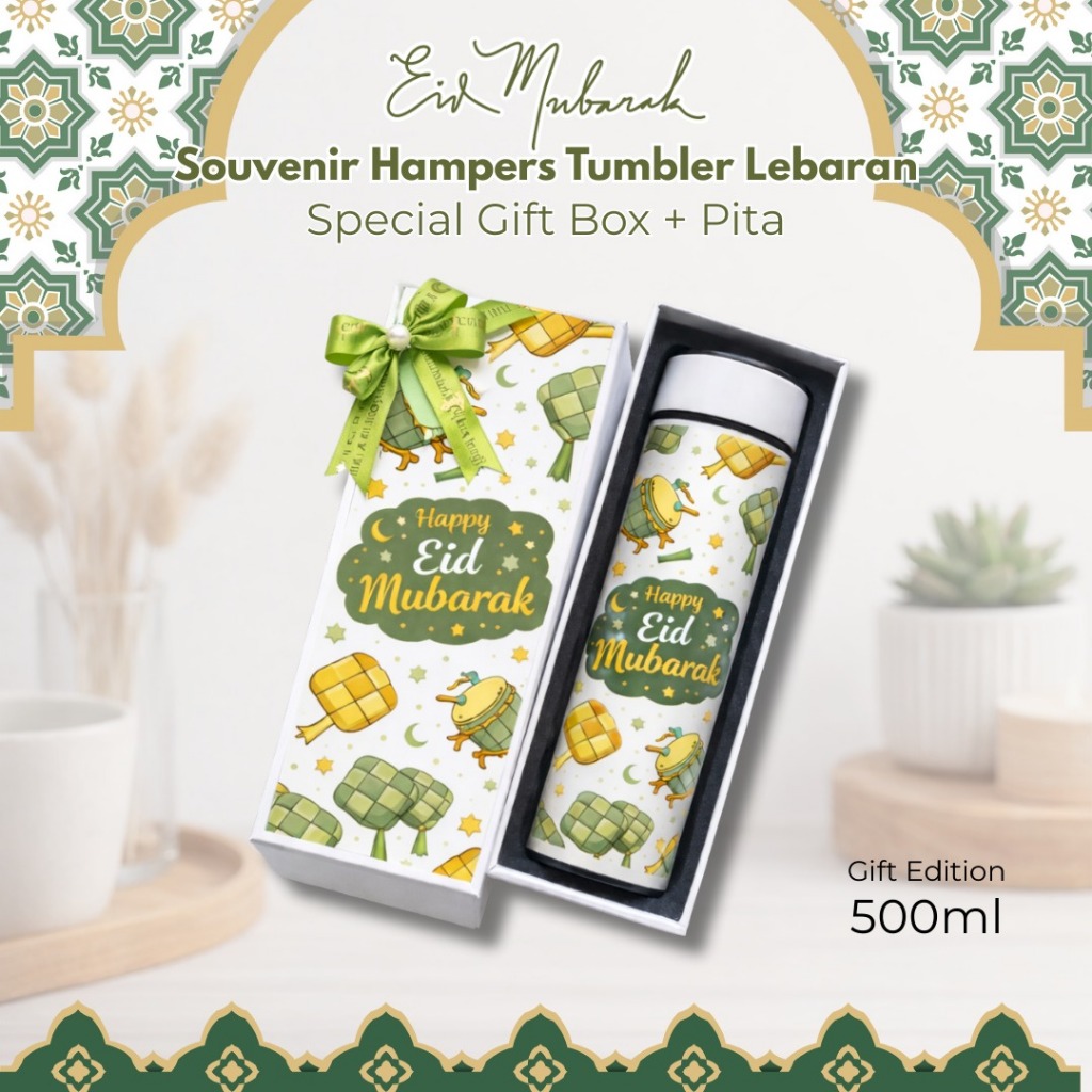 HAMPERS TUMBLER LEBARAN - GIFT LEBARAN TUMBLER LED SUHU + HARD BOX PREMIUM PRINT UV