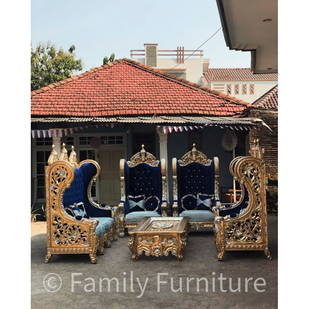 Jual Set Sofa Tamu Ukir Jepara Kayu Jati Model Bellagio Warna emas
