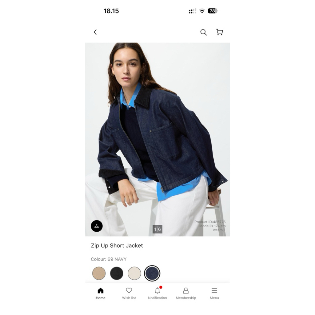 uniqlo zip up short jacket navy blue denim