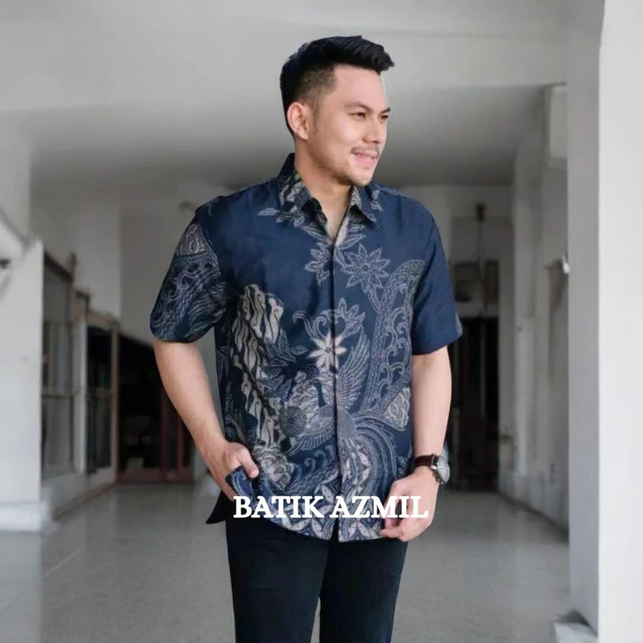 KEMEJA PENDEK BATIK PRIA BIRU SIZE M L XL XXL
