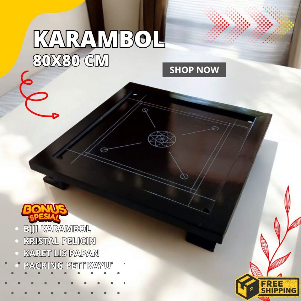 Meja Karambol Kayu Meranti Plywood Tebal Halus Papan Karambol Murah Bonus Kristal Bubuk & Biji