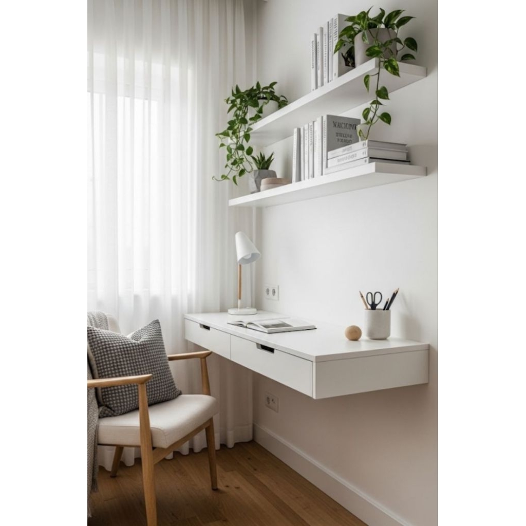 Meja Kerja/Meja Belajar/Meja gantung minimalis (FREE 2 unit rak ambalan diatas)