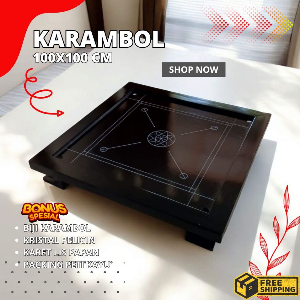 Meja Karambol Kayu Meranti Plywood Tebal Halus Papan Karambol Murah Bonus Kristal Bubuk & Biji 100x1