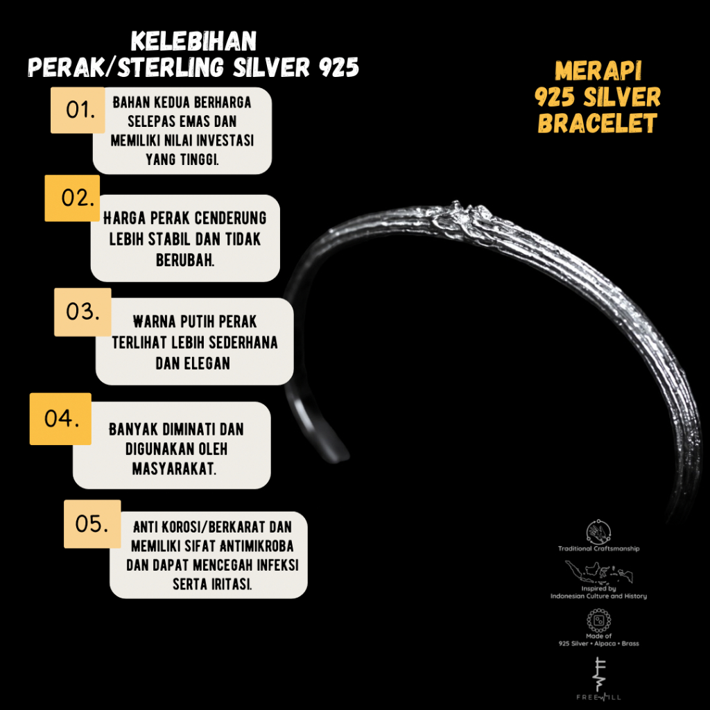 Gelang Perak Pria MERAPI FREEWILL - 925 Sterling Silver Bracelet