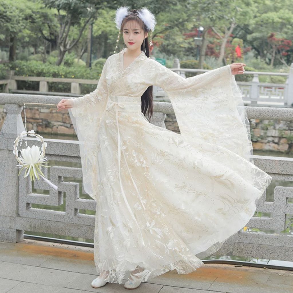 (Ready Stock) Setelan Hanfu Dress Gamis Brukat Modifikasi Hanfu Untuk Wanita Asli Chinese Hanfu