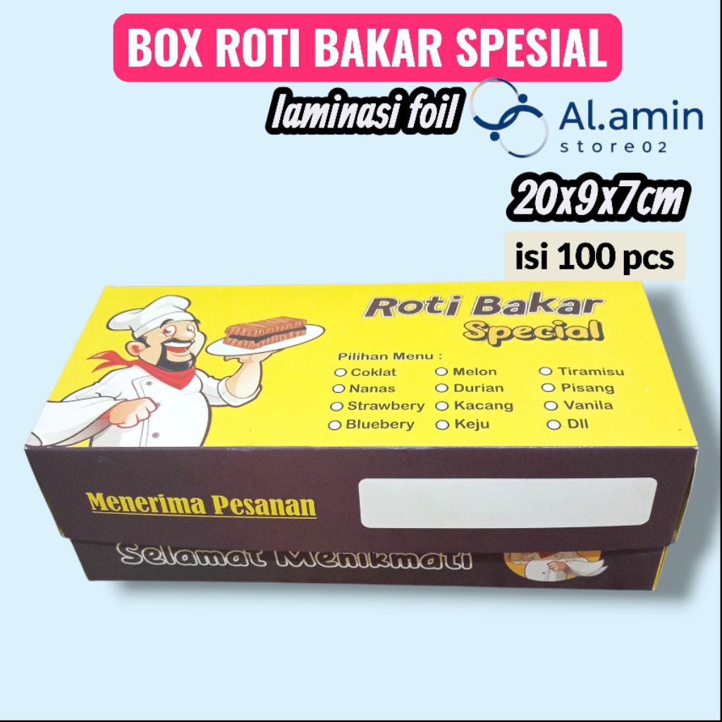 100 PCS BOX ROTI BAKAR/KEMASAN ROTI BAKAR /DUS ROTI BAKAR SPESIAL LAMINASI