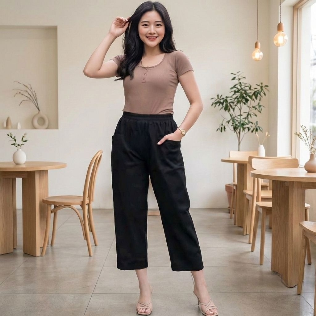 CELANA WANITA UNICLOO STANDAR - JUMBO PINGGANG KARET - LONG PANTS / CELANA KOREA PANTS