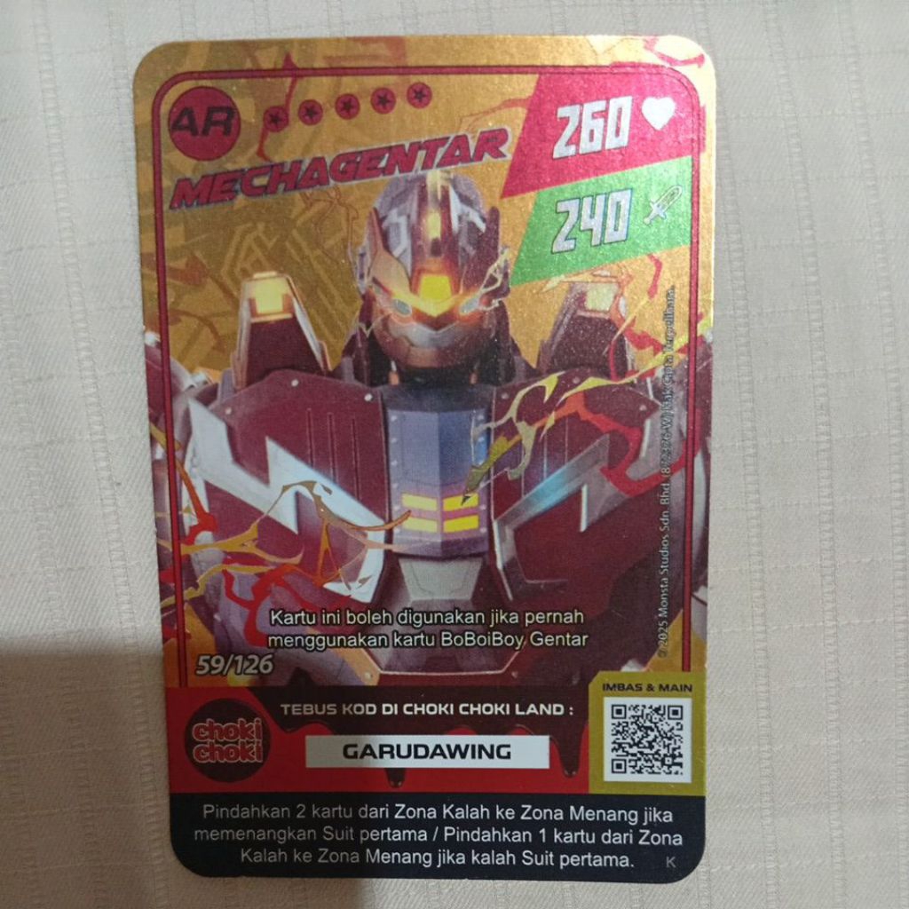Kartu BoBoiBoy choki choki monsta galaxy card AR Mechagentar +free 5 random common card