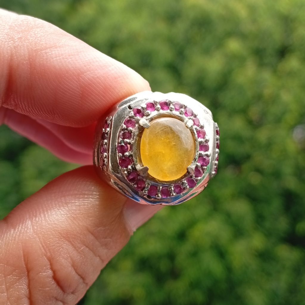 Batu Natural Yellow Sapphire dim 9 mm Tabur Mirah Siam Delima Ring Alfaka