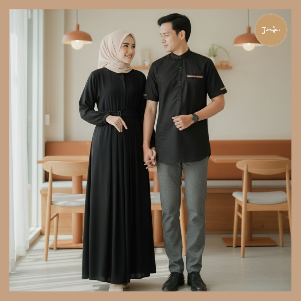 Gamis Couple Pasangan Muslim Kekinian Idaman Hitam by Juragan Baju Muslim