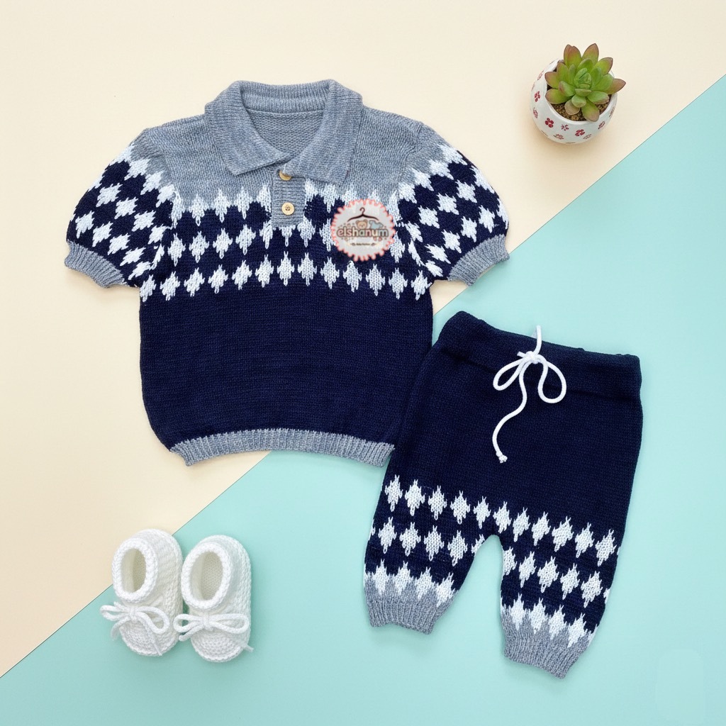 Setelan Rajut Bayi Baru Lahir Setelan Sweater Newborn Setelan Bayi Baju Pendek + Celana Pendek Rajut