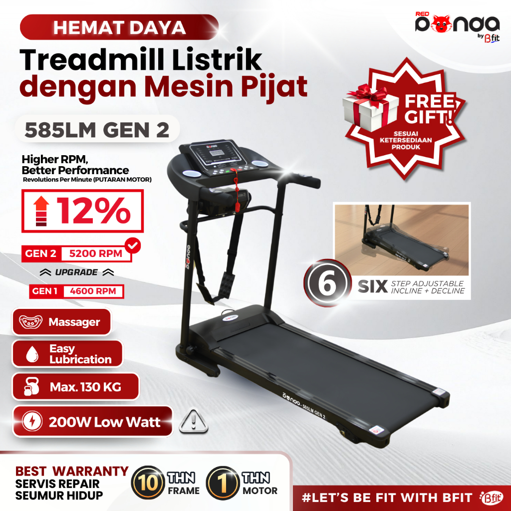 (SEMARANG) Treadmill Elektrik REDPANDA 585LM Multifungsi Murah Listrik Lipat Portable Low Watt