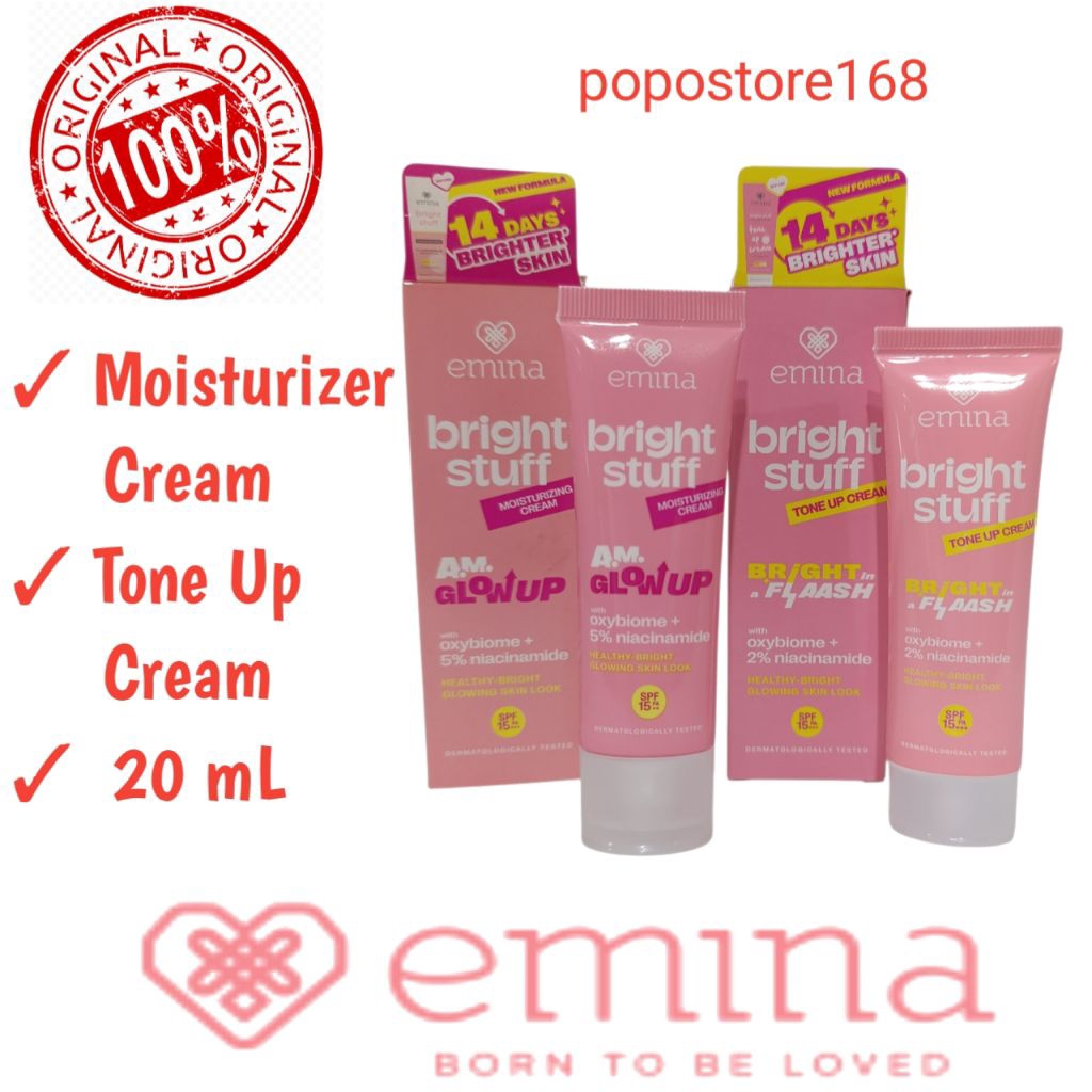 EMINA MOISTURIZER CREAM/ EMINA TONE UP CREAM BRIGHT STUFF/ PELEMBAB EMINA/ TONE UP EMINA/ PAKET EMIN
