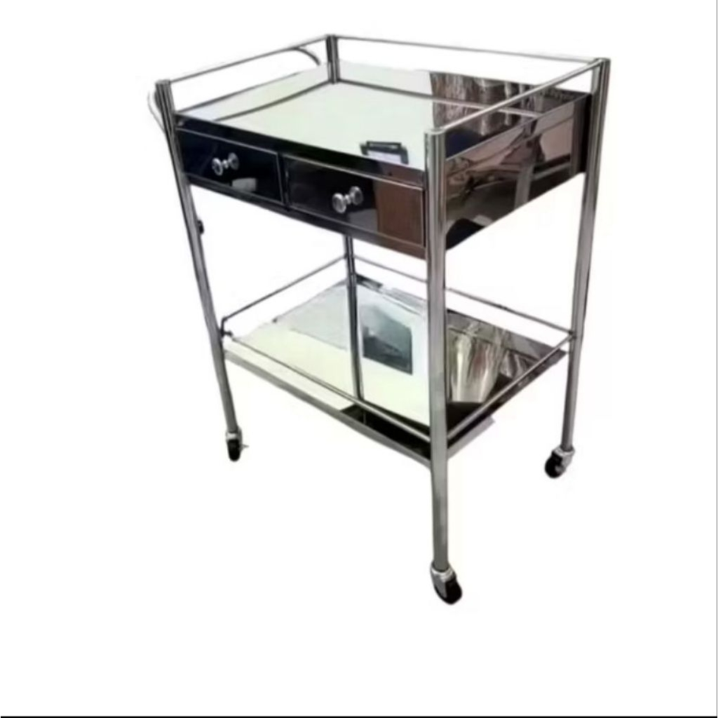 Trolley instrument 2 susun rak laci stainless
